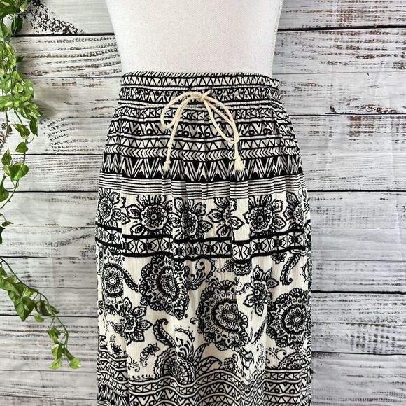 L.A. Harts Skirt size Small Black White Paisley Retro Flowers Hippie Midi Boho - Picture 4 of 13